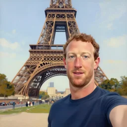 mark zuckerberg taking a selfie in front of the eiffel tower, a beautiful painting in the style of mark ryden