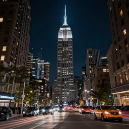 New York at night, cars, skyscrapers, stars, realistic, 8k, detailed
