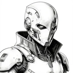 combat ninja cyborg designed by jony ive, warframe art, detailed helmet, masculine proportions, portrait, cyberpunk 2 0 2 0 manual, by steampoweredmikej, by tim bradstreet, inktober, ink drawing, black and white, coloring pages, manga, highly detailed