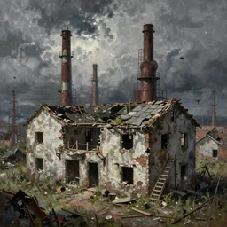 a beautiful very detailed painting of village unfinished building abandoned building urbex architecture industrial architecture by ilya kuvshinov, evil tokyo wilderness overcast myst scumm bar nature landscape cosmic, archdaily, wallpaper, highly detailed, trending on artstation.