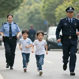 stock photography of a family running from the law