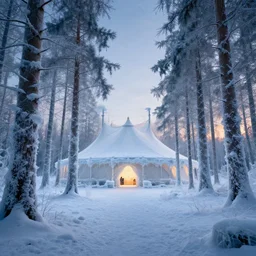 inside a huge circus tent that has a forest made entirely out of ice inside it, cold ambient light, artwork by gerald brom, 4 k, masterpiece,