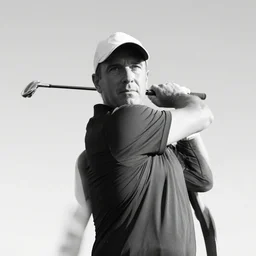 golfing black and white portrait white sky in background