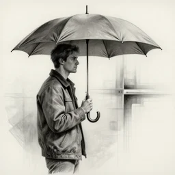 drawing of a person holding a umbrella, an abstract drawing by mac conner, photorealism, pencil sketch, concept art, sci - fi