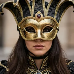 full length portrait photo of a female warrior with ornate venetian mask highly detailed, 8 k, hdr, close up, smooth, sharp focus, high resolution, award - winning photo