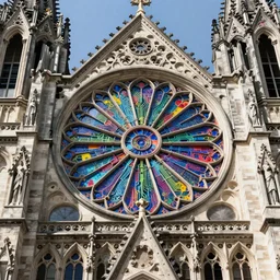 gothic cathedral rose window megastructure depicting techo circuitry, intricate colorful masterpiece, hyper detailed, hd