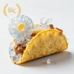 delicious taco made out of crystals, 8 k, mega high quality, professional food photography, award winning photo, foodporn