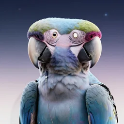 retrofuturistic portrait of a parrots wearing earbuds, gradient space graphics in background, close up, quint buchholz, wlop, dan mumford, artgerm, liam brazier, peter mohrbacher, raw, featured on artstation, octane render, cinematic, elegant, intricate, 8 k