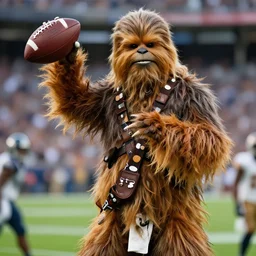replay of a football game with chewbacca as the quarterback, highly detailed, extremely high quality, hd, 4 k, 8 k, canon 3 0 0 mm, professional photographer, 4 0 mp, lifelike, top - rated, award winning, realistic, detailed lighting, detailed shadows, sharp, no blur, edited, corrected, trending