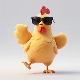 3 d render of the funky chicken wearing oversized sunglasses and dancing the funky chicken while a bunch of other funky chickens dance the funky chicken in the background, french disco setting, good vibes