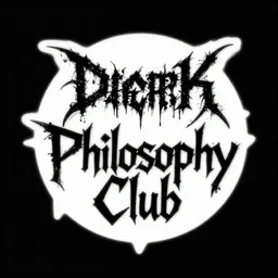 a logo for a philosophy club, deathmetal style writing, black and white