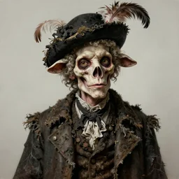 portrait painting of a scrawny man with a bony face and a sheepish look wearing tattered fancy clothes and a feather cap, mid 3 0 s. ultra realistic, concept art, intricate details, eerie, highly detailed, photorealistic, octane render, 8 k, unreal engine. art by artgerm and greg rutkowski and charlie bowater and magali villeneuve and alphonse