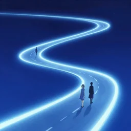 a wide glowing road winding through space, by noriyoshi, ohrai and carl gustav carus and delphin enjolras, blue mood
