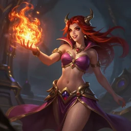 The sorceress casting a fire ball, league of legends, tiny abdomen & inflated hips body, highly detailed, digital painting, artstation, concept art, smooth, sharp focus, illustration, ArtStation, art by 100% Hearthstone