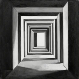 a solemn simulacrum, infinite corridor, trending on artstation, abstract black and white painting, masterpiece