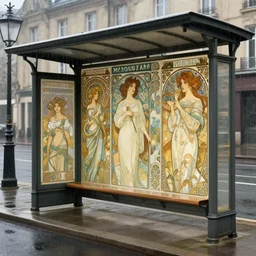 bus stop on a rainy day, intricate, elegant, highly detailed, digital painting, artstation, concept art, smooth, sharp focus, illustration, art by artgerm and greg rutkowski and alphonse mucha, 8 k