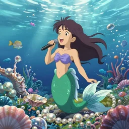 the little mermaid singing in the colorful ocean, correct human body and perspective, pearls and shells, fantasy art by ferdinand knab, makoto shinkai and ilya kuvshinov, rossdraws, tom bagshaw, trending onstudio ghibli, radiant light, highly detailed, octane render, 8 k