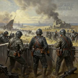 navy seals in a world war 1 landscape in star wars, trench warfare, atmospheric, beautiful lighting, painted by john howe and greg rutkowski
