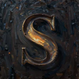 the letter s in the dark, centered, volumetric light, oil painting