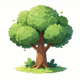 cartoon tree with green leaves and a green plant, concept art by senior environment artist, artstation, environmental art, 2 d game art, concept art, sketchfab