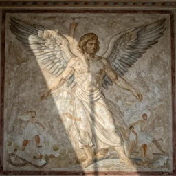 an old fresco of aziz sergeyegich shavershian aka zyzz with wings