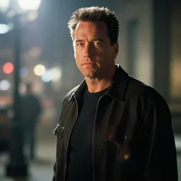 arnold schwarzenegger as john spartan in demolition man movie, cinematic still, movie still, long lens, shallow depth of field, bokeh, anamorphic lens flare, 8 k, hyper detailed, 3 5 mm film grain