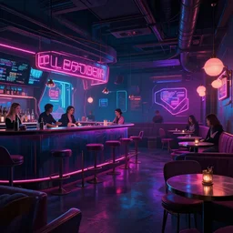 concept art of cyberpunk bar lounge environment : 8 k, hdr, studio, matte painting, environment, digital illustration, artstation, by marcin stepien, by mihai muscan, by marta leydy, by charlotte hughes, by zuzanna dabrowa, neon, highly detailed