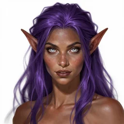 Tiefling Druid, She has olive brown skin, vibrant dark purple hair, and  stunning silver eyes, dungeons and dragons portrait, highly detailed, digital painting, artstation, concept art, sharp focus, illustration, art by artgerm and greg rutkowski and alphonse mucha