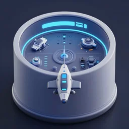 “The UI interface for a spaceship RPG with a neo-90’s graphical style. It is a top down spaceship game, the cylindrical hard sci-fi style spaceship is at the center of the screen and the interface is meant to have a very metallic feel”