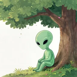 sad alien under the tree by john bauer