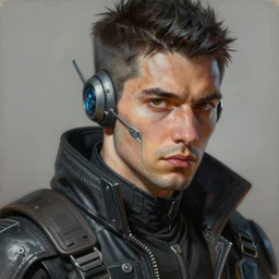 portrait painting of a cyberpunk road warrior, sharp focus, award - winning, trending on artstation, masterpiece, highly detailed, intricate. art by josan gonzales and moebius and deathburger