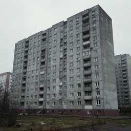 very big grey soviet block of flats in lucid dreaming and backrooms style
