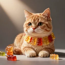 photo of a cat made of gummy bears