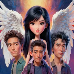 stylish caricature - 3 d vfx - drew struzan movie poster - art of a dekorean with angel wings, art style by james jean & hsiao - ron cheng, unreal engine render, digital illustration, sharp, intricate detail, volumetric lighting, ray tracing, soft light, colourful, claymation style, ernie barnes style, symmetry, acrylic on canvas, pinterest, artstation,