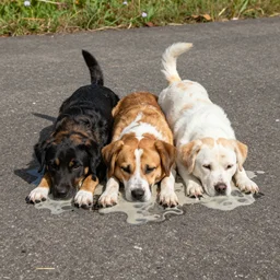 three dogs melting into one body