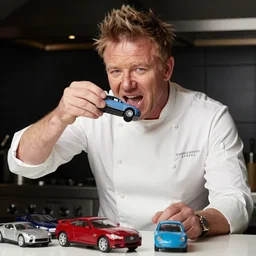 gordon ramsay putting toy cars into his own mouth