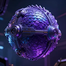 a photo of 8k ultra realistic sphere dragon scale spaceship, purple and blue neon, cinematic lighting, trending on artstation, 4k, hyperrealistic, focused, extreme details, unreal engine 5, cinematic, masterpiece