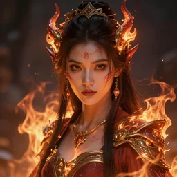 Beautiful art portrait of fire elemental woman, atmospheric lighting, intricate detail, cgsociety, hyperrealistic, octane render, RPG portrait, ambient light, dynamic lighting