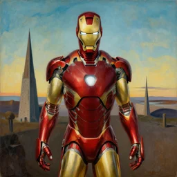 a painting of iron man in the persistence of memory, painted by salvador dali
