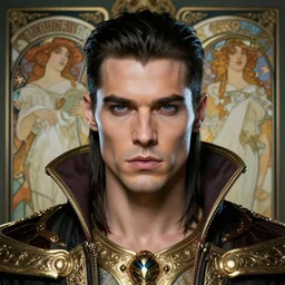 portrait of a handsome cyberpunk amazonian man, beautiful symmetrical face, fantasy, regal, by stanley artgerm lau, greg rutkowski, thomas kindkade, alphonse mucha, loish, norman rockwell.