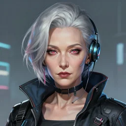 A realistic anime portrait of an older cyberpunk woman, digital painting, by Stanley Artgerm Lau, Sakimichan, WLOP and Rossdraws, digtial painting, trending on ArtStation, SFW version