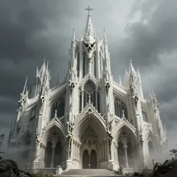 concept art of a white bone biopunk art nouveau cathedral, sharp focus, hyper detailed, hyperrealism, volumetric, by federico pelat and daytoner daniel hahn and hr giger, unreal engine 5, ominous, misty, dramatic lighting, cinematic, 8 k