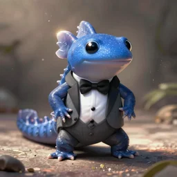 blue salamander newt in a grey tuxedo, bowtie, character icon