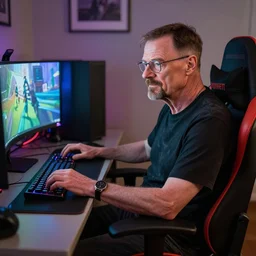 realistic gamer walter white in real life on a gaming chair playing fortnite on his gamer pc