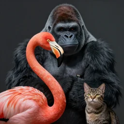 Portrait of an anthropomorphic flamingo, Gorilla, Geko, Cat, highly detailed, digital painting, artstation, concept art, smooth, sharp focus, illustration by Artgerm and Greg Rutkowski and Tom Bagshaw
