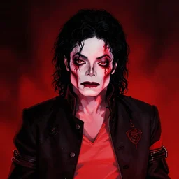 zombie michael jackson, in the style of beksinski, red, black, glowing, vibrant, chiaroscuro, high detail, perfect artwork, clean lines
