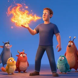 Mark Zuckerberg is the giant villain spitting fire to the critters from the coloured Disney animated motion picture released in 1937, beautiful enchanted forest full of critters, directed by Walt Disney,  highly detailed background paintings by Thomas Kinkade