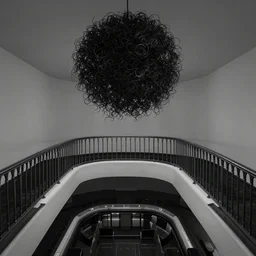 minimalistic curly perspective digital art of indoor top floor of a casino with a balcony to the ground floor by anton fadeev from ( nightmare before christmas )!!!!!!!!!!