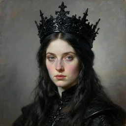 The portrait of Lady in black wax crown by MARY JANE ANSELL, dark fantasy, witcher, very detailed oil painting, masterpiece, 8k