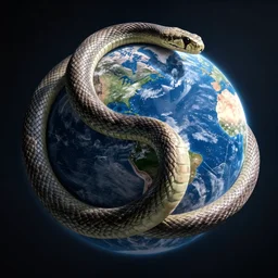 giant snake coiled around planet Earth, hyperrealistic digital painting